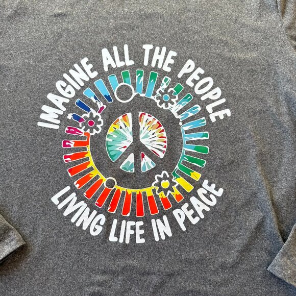 Imagine Peace Long Sleeve Top Size XL Gray Retro Musiccore Style - Picture 3 of 11